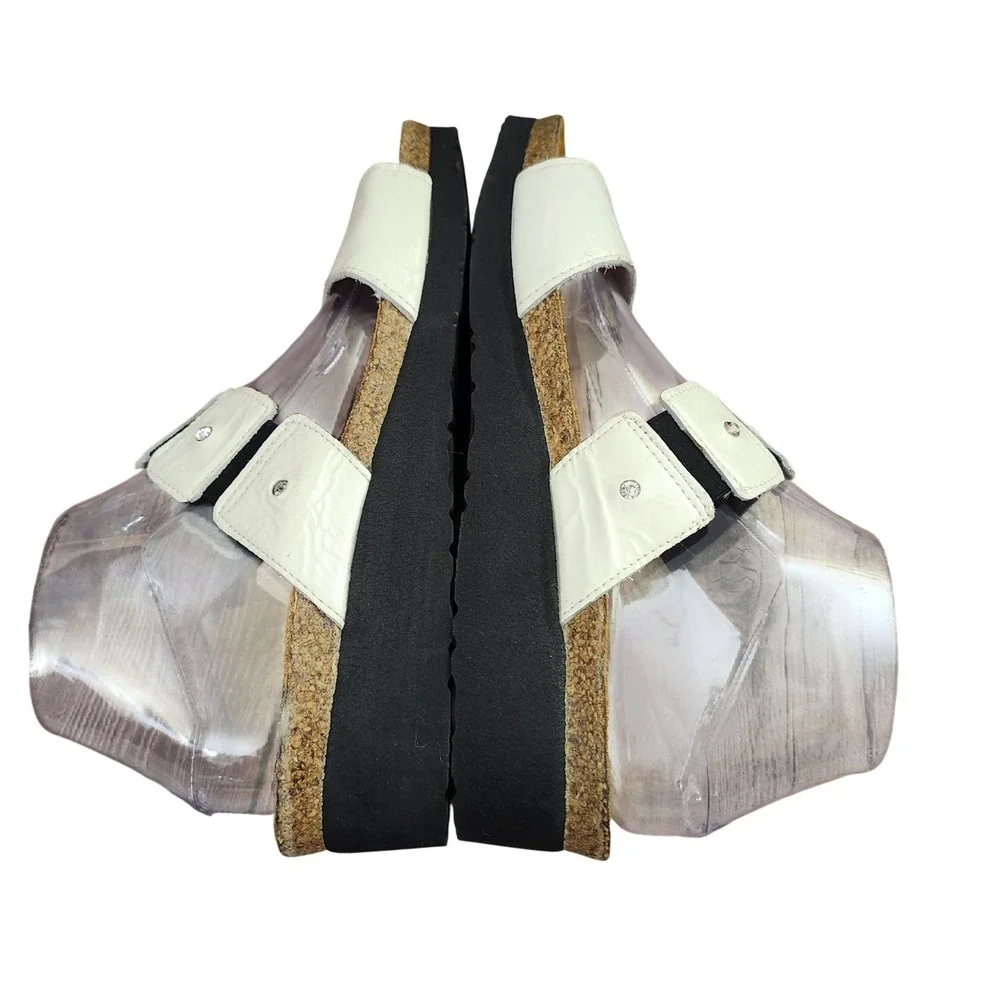 Naot White Leather Rhinestone Wedge Slide Sandals Womens 42 L11 Comfort Summer